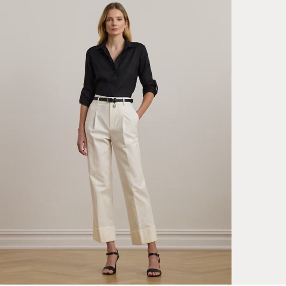Ralph Lauren Cropped Cream Wide-Leg Pants